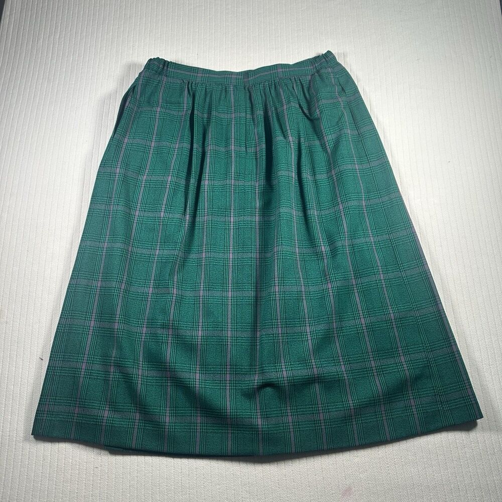 Charter Club Women’s 22W Wool Plaid Skirt Green Purple A-Line Elastic Waist